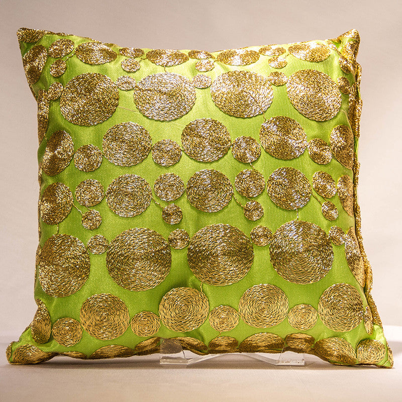 Lime Satin with Gold Coins Pillow