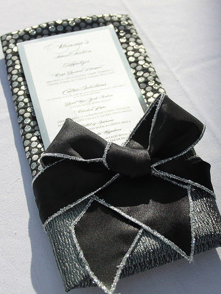 Black Ribbon Napkin Tie with Silver Trim
