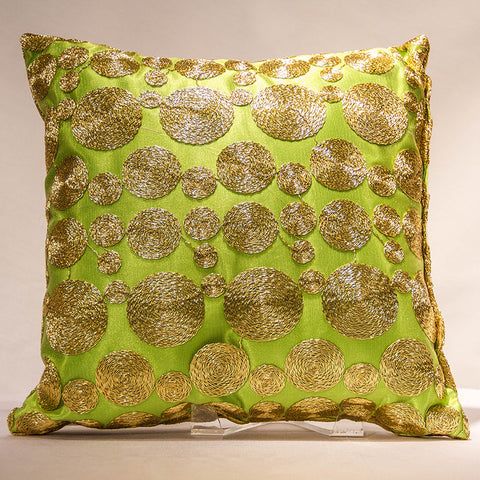 Lime Satin with Gold Coins Pillow