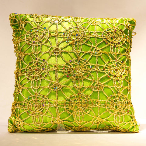 Lime Satin with Gold Dream Lace Pillow